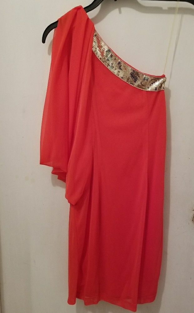 One shoulder with flowing open sleeve dress